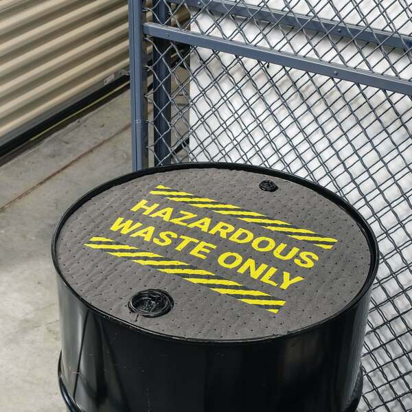 Pig Absorbent Barrel Top Safety Message Mat w Poly Backing Hazardous Waste Only, 25PK SGN1205